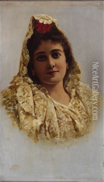 Female Portrait Oil Painting - Alexander (Aleksandr) Antonovich Rizzoni