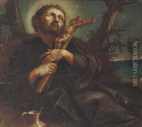 A Saint Holding A Crucifix Oil Painting - Giovanni Battista Gaulli