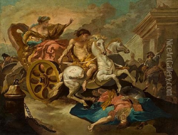 Tulia Driving Her Chariot Over The Body Of Her Dead Father Oil Painting - Abraham Danielsz Hondius
