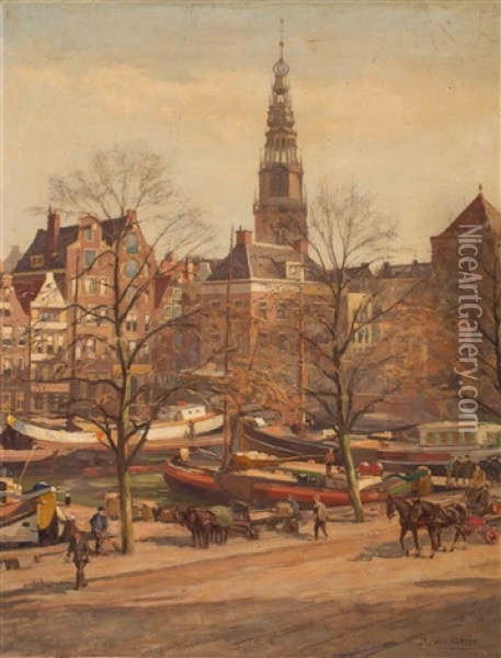 Damrak - Amsterdam Oil Painting - Dirk Johannes Van Haaren