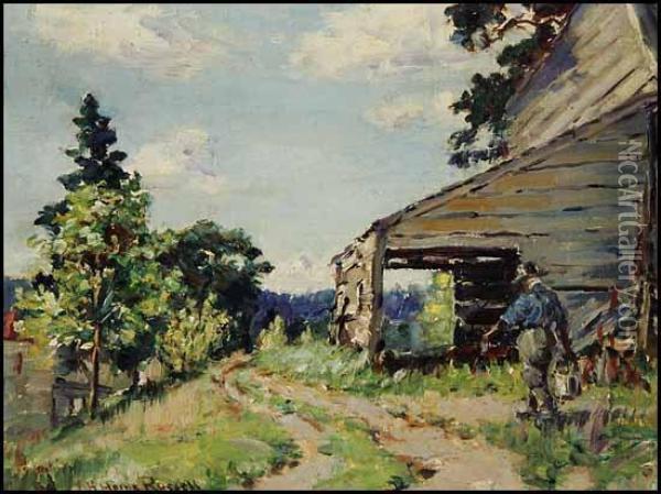Country Farm Oil Painting - George Horne Russell