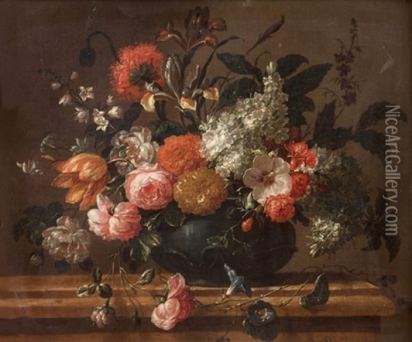 Bouquet De Fleurs Sur Un Entablement Oil Painting - Pieter Casteels III
