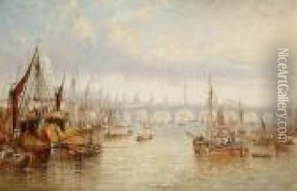 Barges On The Thames, With A View To St Paul's And The City Oil Painting - Francis Maltino