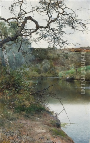 Boating Along A Quiet River, Acala Oil Painting - Emilio Sanchez-Perrier