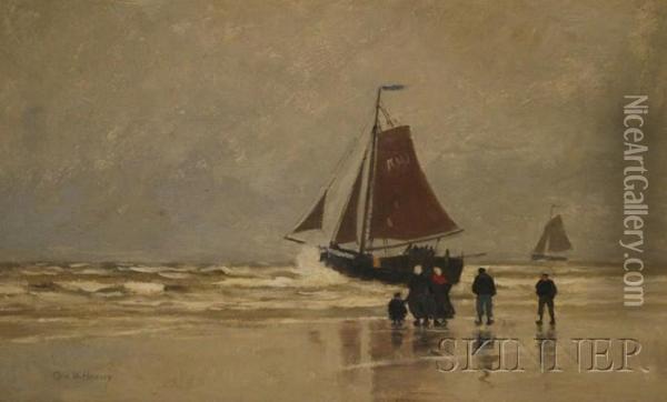 View Of Breton Figures By The Shore Oil Painting - George Wainwright Harvey