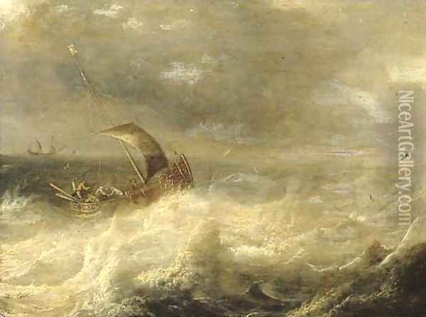 A wijdschip at sea in a gale Oil Painting - Pieter the Elder Mulier