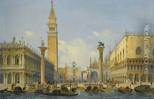 Venice, A View Of The Piazzetta From The Bacino Di San Marco Oil Painting - Carlo Grubacs