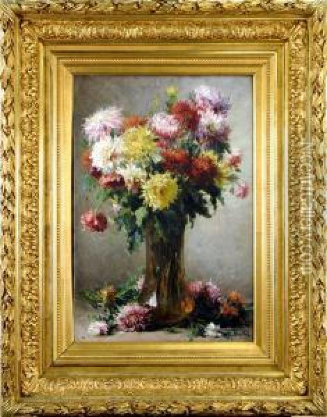 Vase Garni De Fleurs Oil Painting - Hubert Bellis
