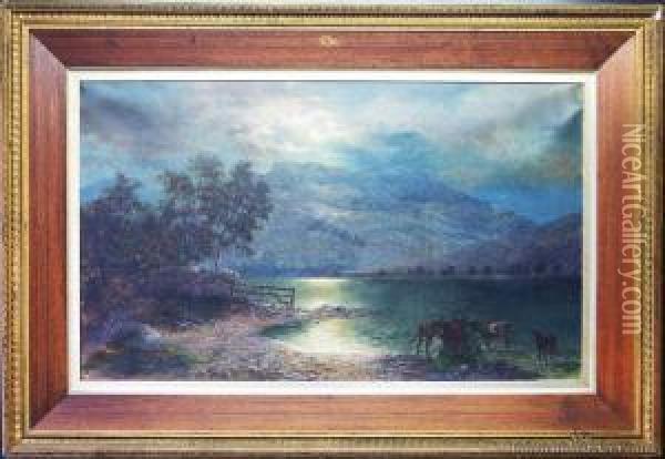 Cattle By Moonlight Oil Painting - John Elder Moultray