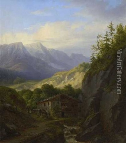 Gebirgslandschaft Mit Muhle Oil Painting - Carl Morgenstern