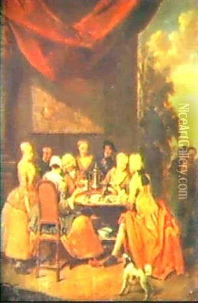 A)scena Di Conversazione                                    B)concertino Oil Painting - Jan Baptist Lambrechts