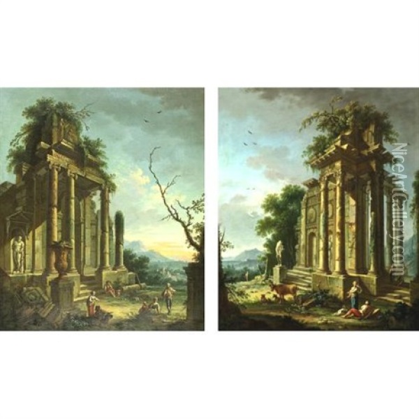 Architectural Capriccios (pair) Oil Painting - Giovanni Battista Piranesi