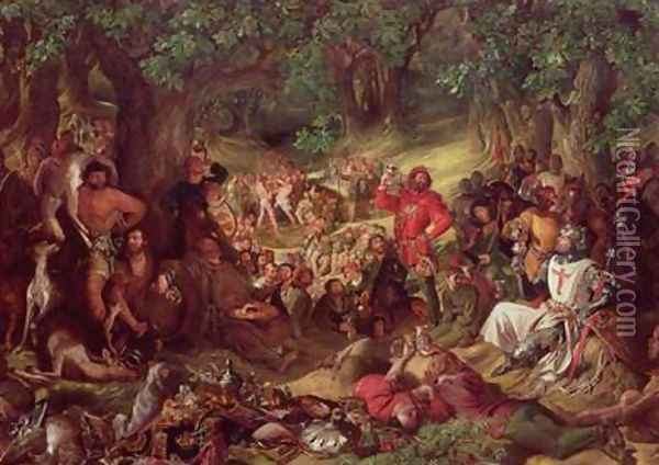 Robin Hood and his Merry Men Entertaining Richard the Lionheart in Sherwood Forest Oil Painting - Daniel Maclise