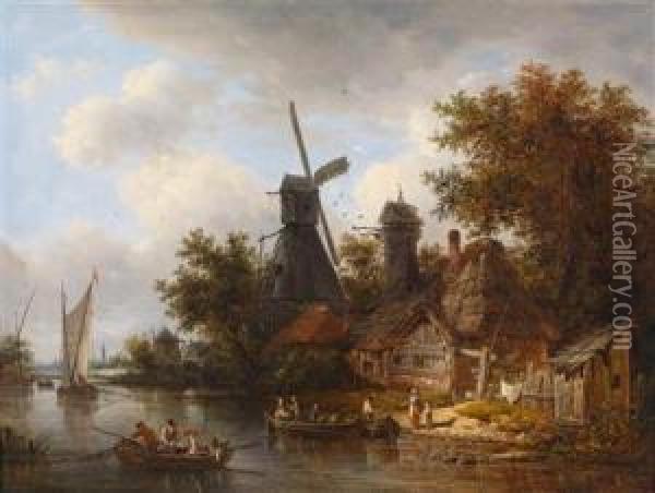 Hollandische Kanallandschaft Oil Painting - Victor DeGrailly