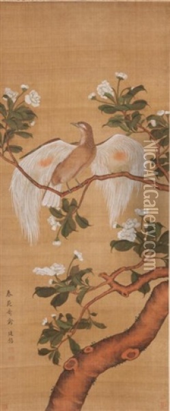 Attributed To Jiang Yanxi (1669-1732) - Ink And Color On Silk, Hanging Scroll.signed And Seals Oil Painting -  Jiang Tingxi