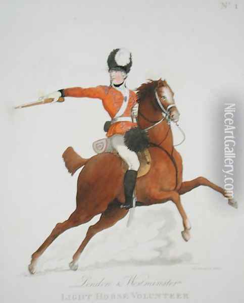 London and Westminster Light Horse Volunteer, plate 1 from Loyal Volunteers of London and Environs, published 1798 Oil Painting - Thomas Rowlandson