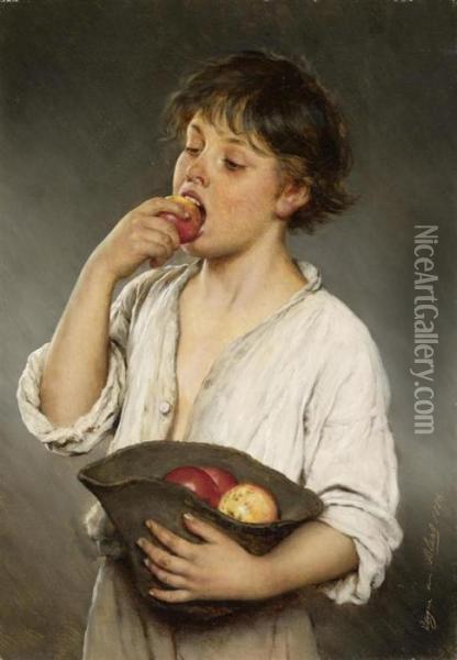 Boy Eating An Apple Oil Painting - Eugene de Blaas