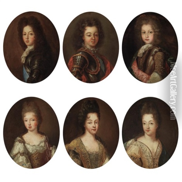 Portraits Of Members Of The Court Of Louis Xiv Oil Painting - Nicolas de Largilliere