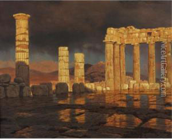 Parthenon After The Storm Oil Painting - Ivan Fedorovich Choultse