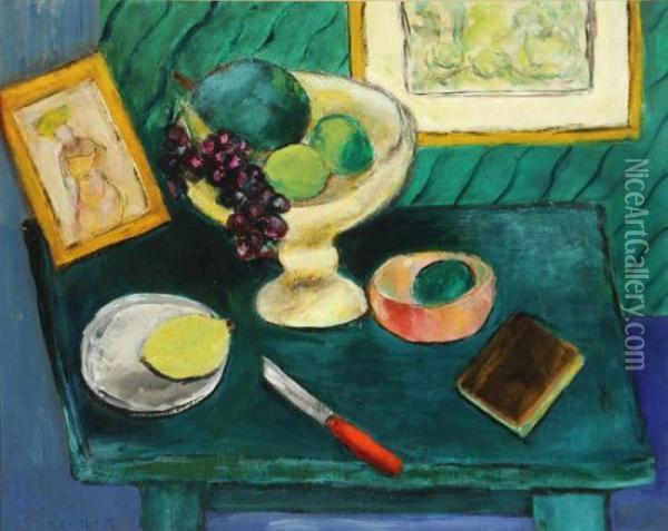 Still Life With Fruit And Book Oil Painting - Mark Gertler