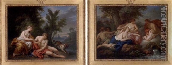 Venus Et Adonis (+ Mercure Confiant Bacchus Enfant Aux Soins Des Corybantes; Pair) Oil Painting - Louis Jean Francois Lagrenee
