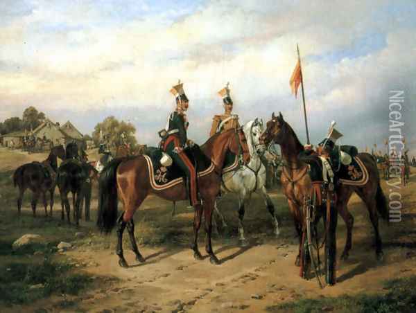 Begegnung Russischer Ulanen Und Dragoner I Oil Painting - Karl Friedrich Schulz