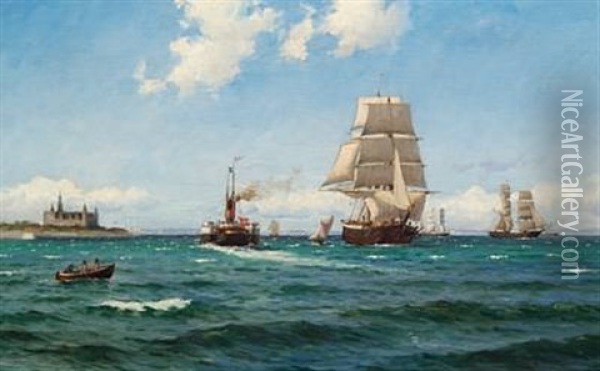 Strong Breeze In The Sound Off Kronborg Oil Painting - Carl Ludvig Thilson Locher