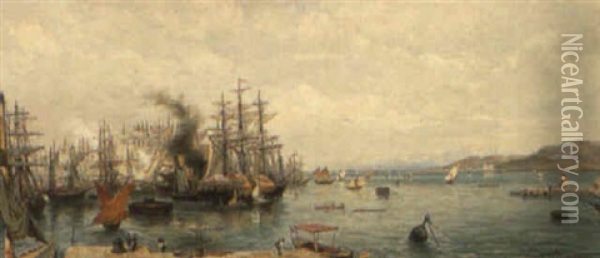 A View Of Trieste Harbour Oil Painting - Carlo Brioschi