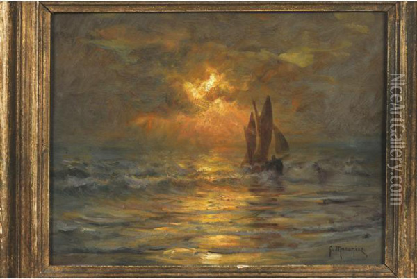 Barque Au Soleil Couchant Oil Painting - Georges Philibert Charles Marionez