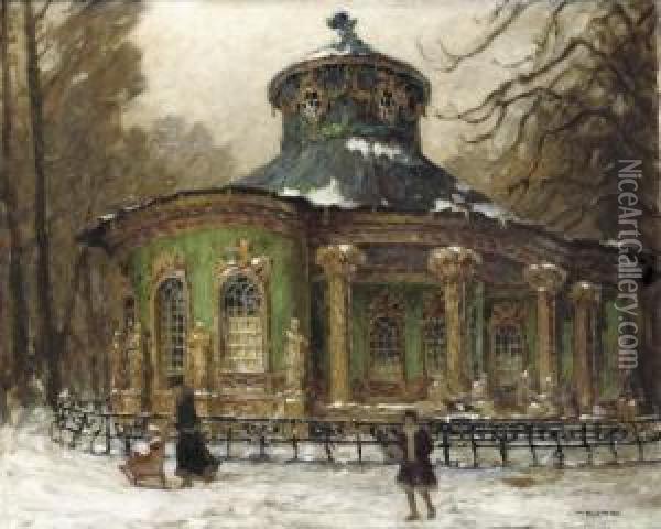 Teehauschen Im Park Von 
Sanssouci: The Chinese House In Sanssouci Park In Winter, Potsdam Oil Painting - Wilhelm Blanke