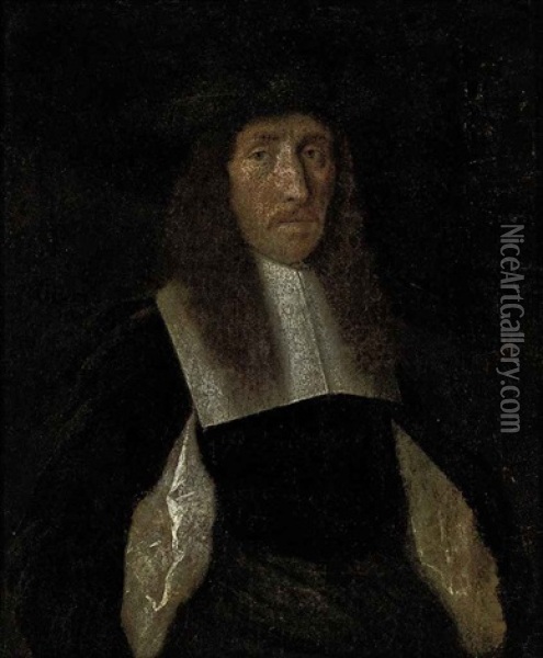 Portrait Of A Gentleman In A Black Slashed Doublet And Black Hat Oil Painting - Gerard ter Borch the Younger