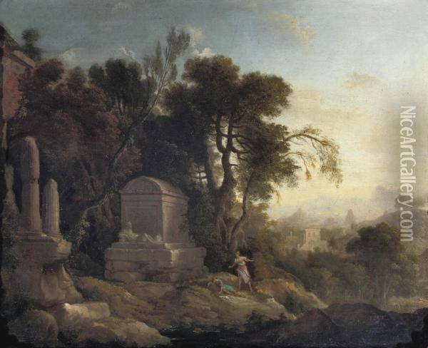 Pyrame And Thisbe In A Wooded Landscape With Classsical Ruins Oil Painting - Pierre-Antoine Patel