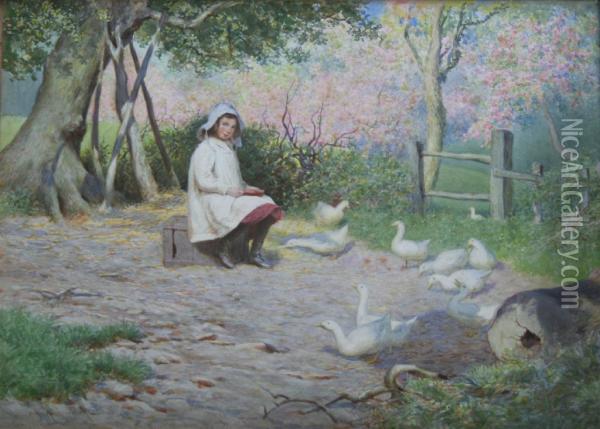 Feeding The Geese Oil Painting - Joseph Kirkpatrick