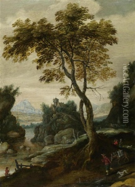 Flusslandschaften Mit Figuren Und Hausern (pair) Oil Painting - Joos de Momper the Younger