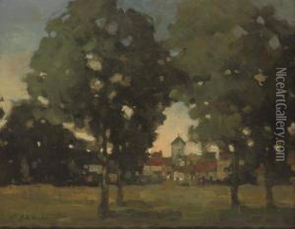 A Wooded Landscape With A Town Beyond Oil Painting - James Watterston Herald