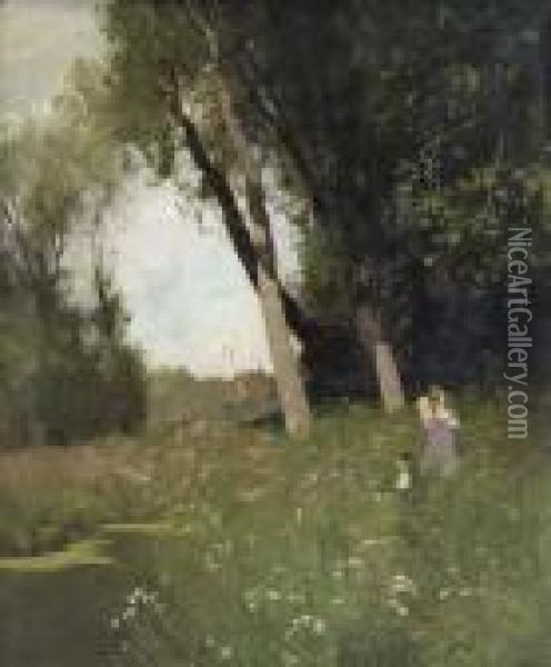 Kinder Am Dorfweiher Oil Painting - Robert Gustave Meyerheim
