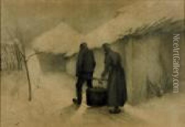 Couple Dans La Neige Oil Painting - Emile Claus