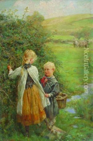 The Blackberry Gatherers Oil Painting - Edgar Barclay