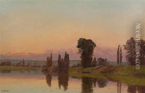 Lakeside Sunset Oil Painting - Hippolyte Camille Delpy