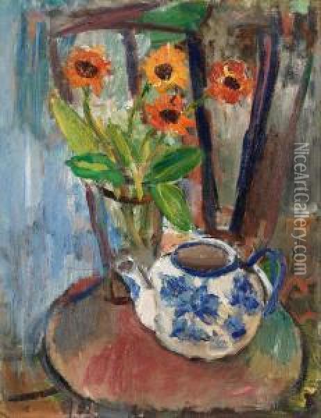 Still Life With Tea Pot Oil Painting - Ivan Ivarson