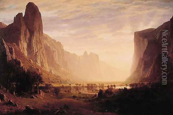 Looking Down Yosemite Valley, California Oil Painting - Albert Bierstadt