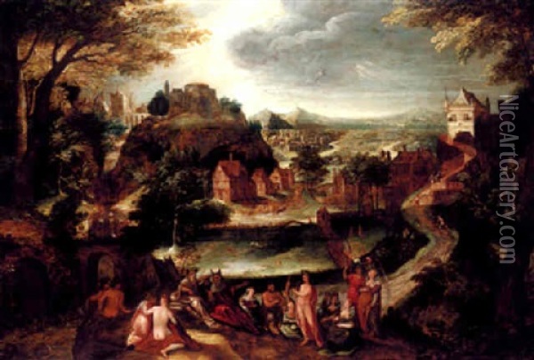 An Extensive Landscape With The Judgement Of Midas Oil Painting - Joos de Momper the Younger