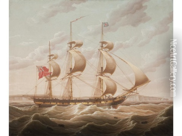 An Armed Merchantman Running Up The Channel Oil Painting - Robert Salmon