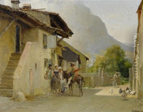 Un Renseignement A Veyrier (geneve) Oil Painting - Francois Adolphe Grison