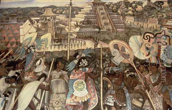 The Culture of Totonaken, detail from the series, Pre-hispanic and Colonial Mexico, 1945-52 Oil Painting - Diego Rivera