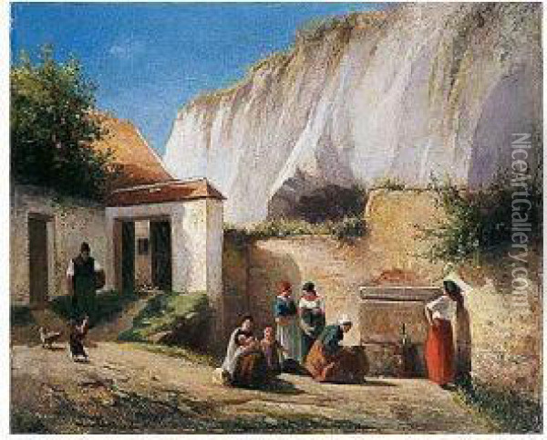 Grupo De Mujeres Recogiendo Agua En Una Fuente Oil Painting - Cecilio Pizarro