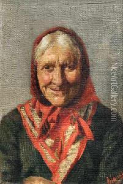 Anciana Con Panuelo Rojo Oil Painting - Juan Manuel Blanes