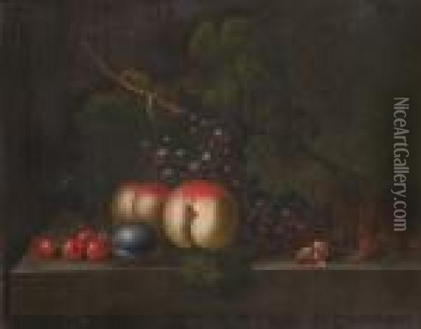 Still Life Of Fruit On A Ledge Oil Painting - William Jones Of Bath