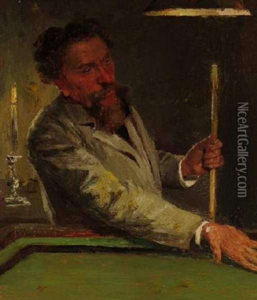 Portrat Des Entenmalers Carl Jutz Am Billiardtisch Oil Painting - Johannes Gehrts