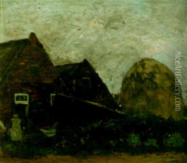 Haystacks And Barns Oil Painting - Henry Ward Ranger
